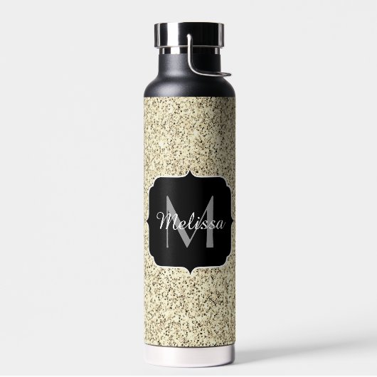 Goudlichte zachte faux glitter sparter Monogram Waterfles (Links)