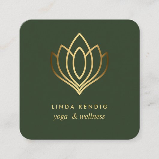 Goudlotus | Groen | wellness spa massage yoga Vierkante Visitekaartje (Voorkant)
