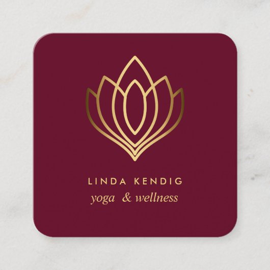 Goudlotus | marsala | wellness spa massage yoga vierkante visitekaartje (Voorkant)