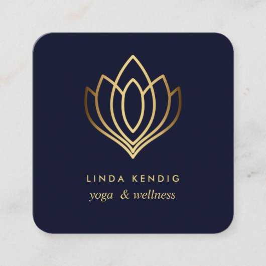 Goudlotus | Navy Blue | wellness spa massage yoga Vierkante Visitekaartje (Voorkant)