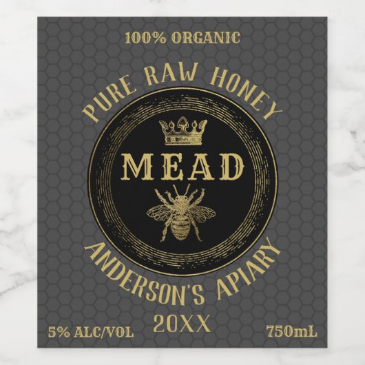 Goudluxe honingraatwijn met koninginnen wijn etiket (Enkel label)