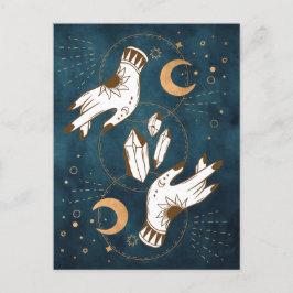 Goudmaanfasen kristallen henna tattoo handen blauw briefkaart