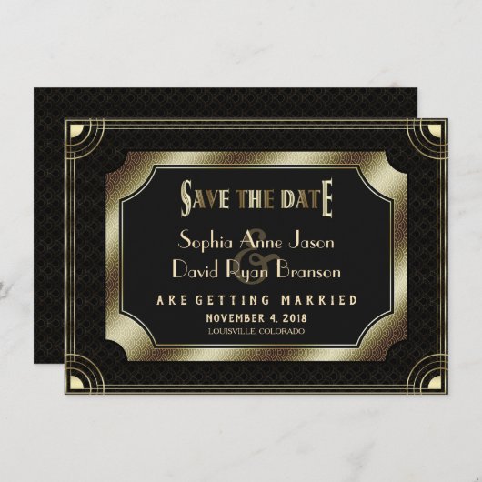  goudmaffia art deco Wedding Save The Date (Voorkant / Achterkant)