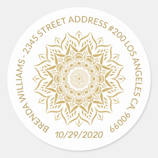 Goudmandala harten en zwanen ronde sticker (Voorkant)