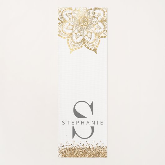 Goudmandala monogram aangepaste naam glitter yogamat (Voorkant)