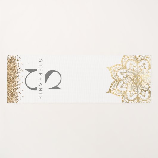 Goudmandala monogram aangepaste naam glitter yogamat (Voorkant (horizontaal))