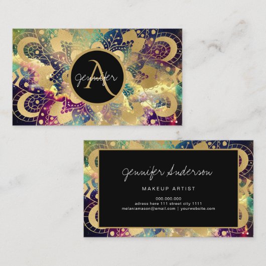 Goudmandala waterverf nebula visitekaartje (Voorkant / Achterkant)