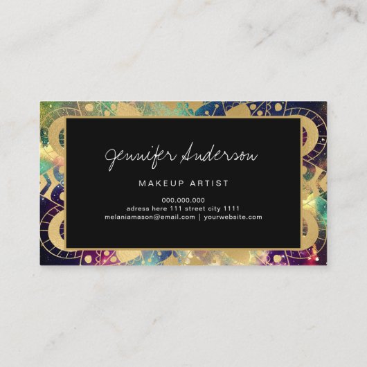 Goudmandala waterverf nebula visitekaartje (Achterkant)