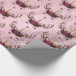 Goudmarmer eenhoornrendierpatroon van Girly roos Cadeaupapier