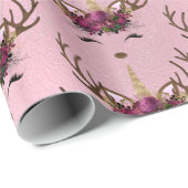 Goudmarmer eenhoornrendierpatroon van Girly roos Cadeaupapier (Rol Hoek)