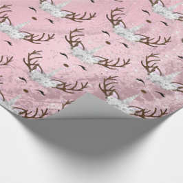 Goudmarmer eenhoornrendierpatroon van Girly roos Cadeaupapier