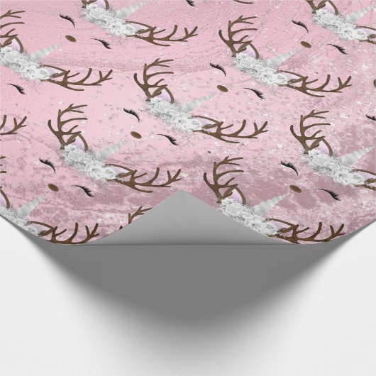 Goudmarmer eenhoornrendierpatroon van Girly roos Cadeaupapier (Hoek)
