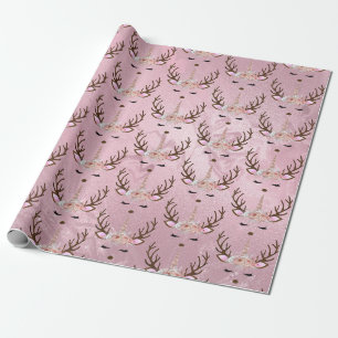Goudmarmer eenhoornrendierpatroon van Girly roos Cadeaupapier