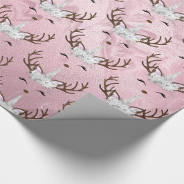 Goudmarmer eenhoornrendierpatroon van Girly roos Cadeaupapier