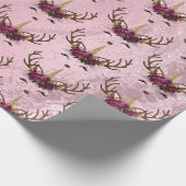 Goudmarmer eenhoornrendierpatroon van Girly roos Cadeaupapier (Hoek)