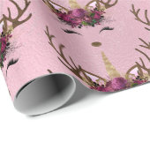 Goudmarmer eenhoornrendierpatroon van Girly roos Cadeaupapier (Rol Hoek)