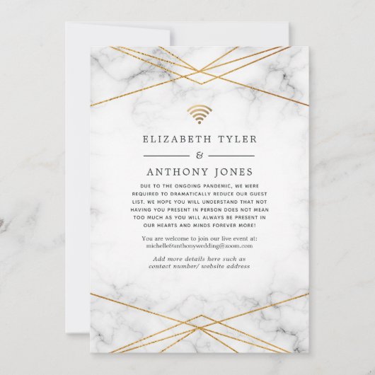 Goudmarmer Geometric Reduced Wedding Guests Aankondiging (Voorkant)