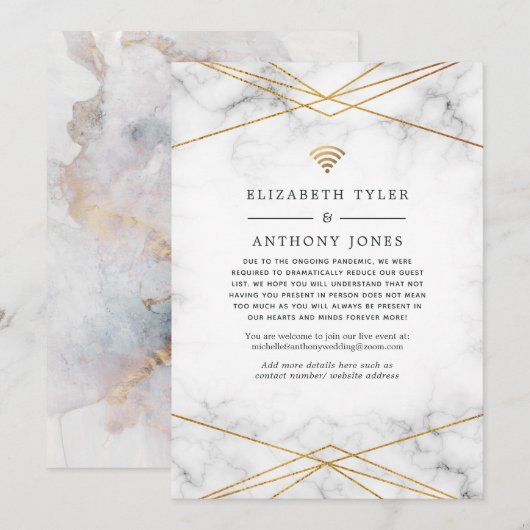 Goudmarmer Geometric Reduced Wedding Guests Aankondiging (Voorkant / Achterkant)