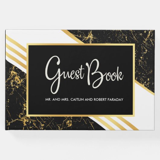 Goudmarmer tint typografie zwart gastenboek (Voorkant)