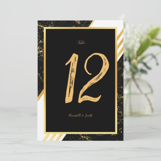 Goudmarmer tint typografie zwart tabelnummer kaart (Staand voorkant)