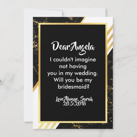 Goudmarmer tint typografie zwarte bridesmaïde kaart (Achterkant)