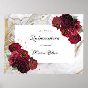 goudmarmeren rozen floral Quinceanera Poster