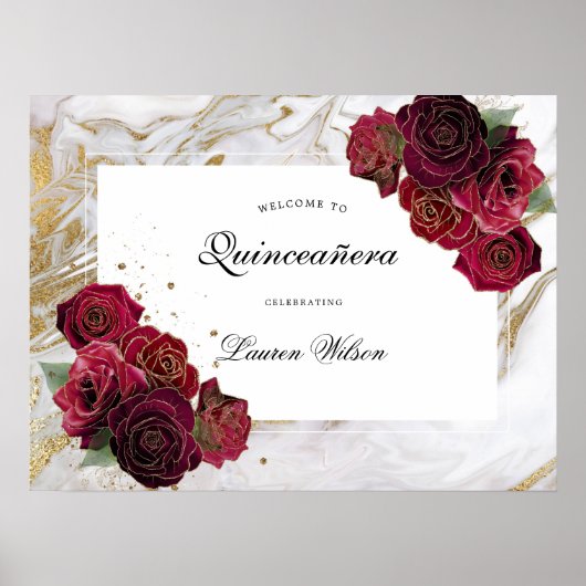 goudmarmeren rozen floral Quinceanera Poster (Voorkant)