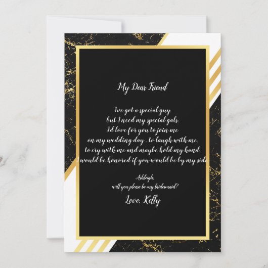 Goudmarmermannetjes typograp zal mijn bruidsmeisje kaart (Voorkant)