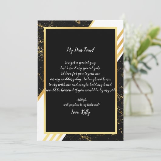 Goudmarmermannetjes typograp zal mijn bruidsmeisje kaart (Staand voorkant)