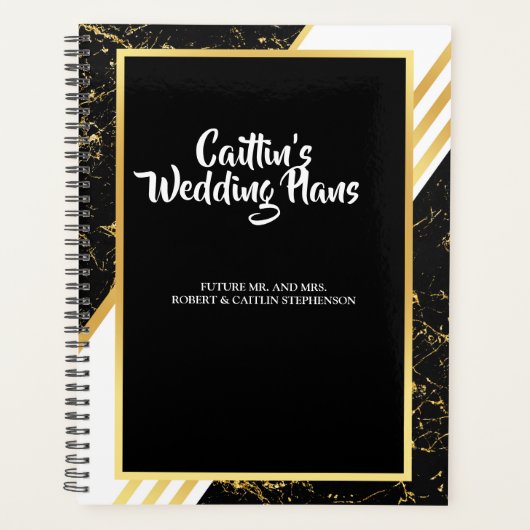 Goudmarmerstroken typografie blacWedding-planner Planner (Voorkant)
