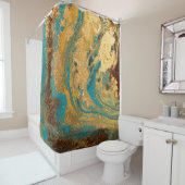 Goudmarmertextuur Blauwe en gouden marb Douchegordijn (In situ)
