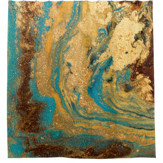 Goudmarmertextuur Blauwe en gouden marb Douchegordijn (Voorkant)