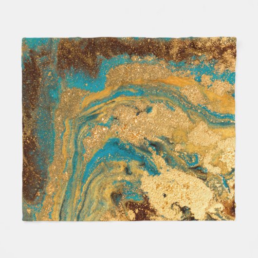 Goudmarmertextuur Blauwe en gouden marb Fleece Deken (Voorkant (Horizontaal))