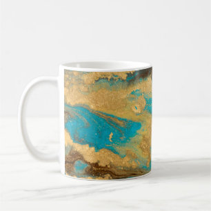Goudmarmertextuur. Blauwe en gouden marb Koffiemok