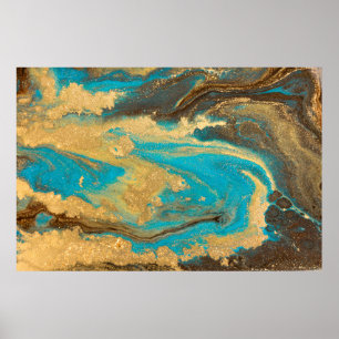 Goudmarmertextuur. Blauwe en gouden marb Poster