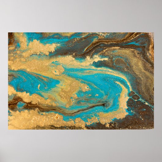 Goudmarmertextuur. Blauwe en gouden marb Poster (Voorkant)