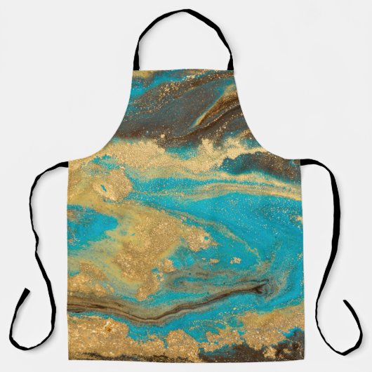 Goudmarmertextuur. Blauwe en gouden marb Schort (Voorkant)
