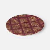  goudmaroon Damask Pattern Papieren Bordje (Gekanteld)
