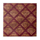  goudmaroon Damask Pattern Tegeltje (Voorkant)