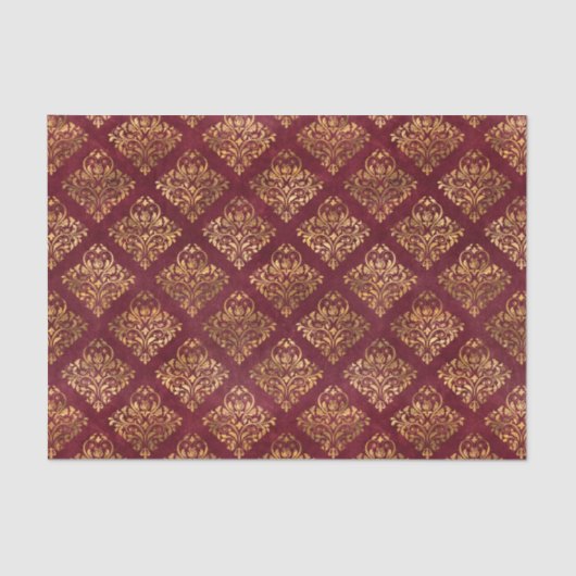 goudmaroon Damask Pattern Tissuepapier (Voorkant)