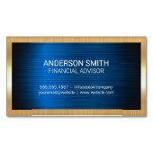 goudmetaal-Lijst | Blue Metal Achtergrond Zakelijk Magnetisch Visitekaartje (Voorkant)