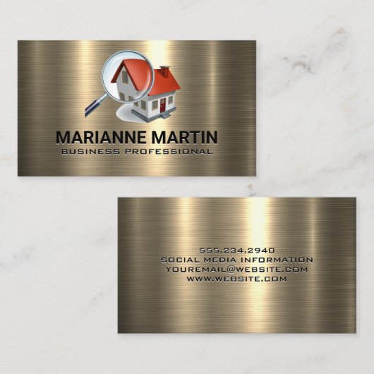 goudmetaal | Vergrootglas Home Logo Visitekaartje (Voorkant / Achterkant)