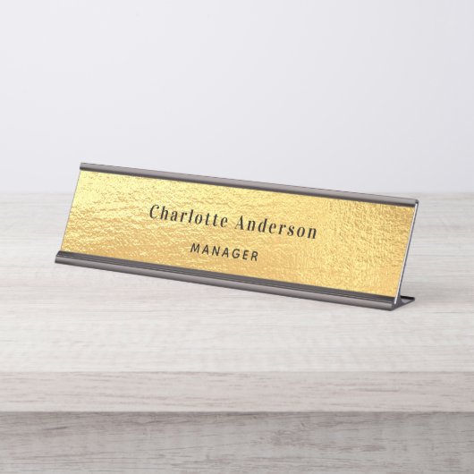 Goudmetaalnaam klassieke elegant bureau naambordje (Voorkant)