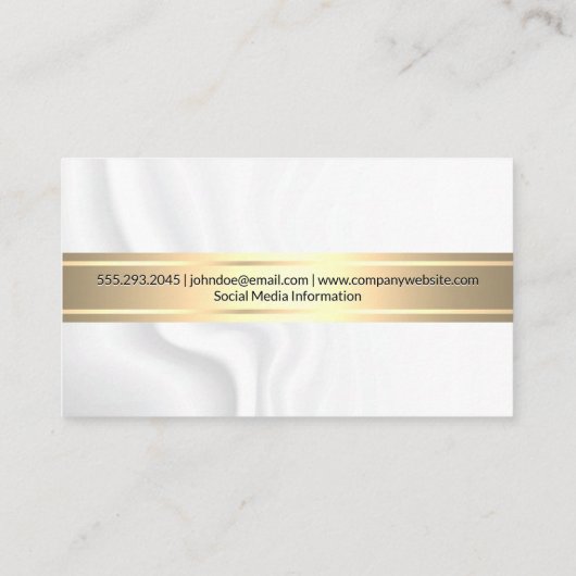 goudmetaalstaaf | Witte zijden draperie Visitekaartje (Achterkant)