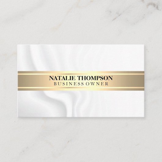 goudmetaalstaaf | Witte zijden draperie Visitekaartje (Voorkant)