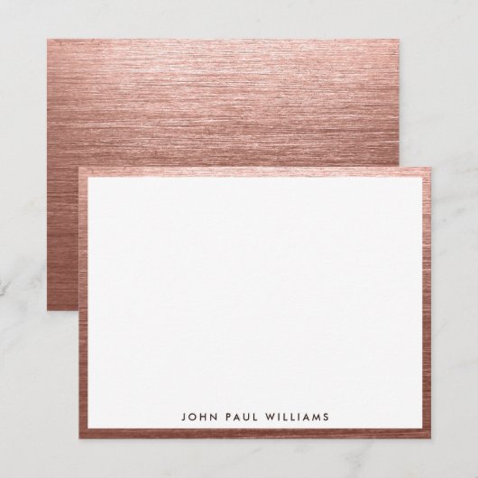 Goudmetalen in geborsteld Roos elegant stijlvol Notitiekaartje (Voorkant / Achterkant)