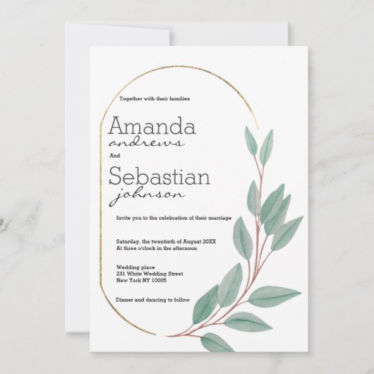 goudmijn groene bruingebladerde bruiloft kaart (Voorkant)