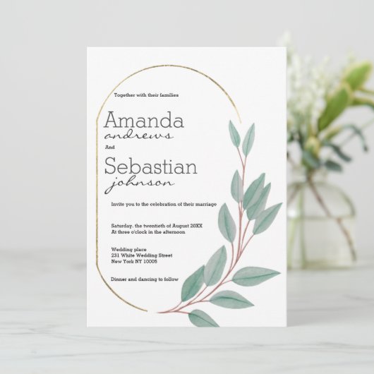 goudmijn groene bruingebladerde bruiloft kaart (Staand voorkant)