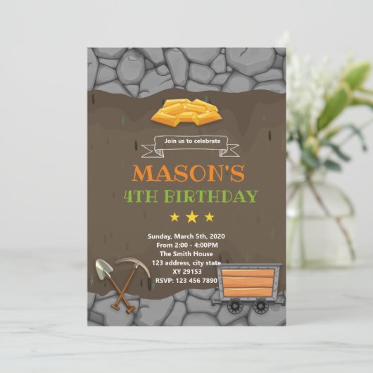 Goudmijn verjaardag thema Uitnodiging (Staand voorkant)