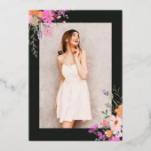 Goudmoderne griepflorale waterverf Sweet 16 Folie Uitnodiging (Achterkant)